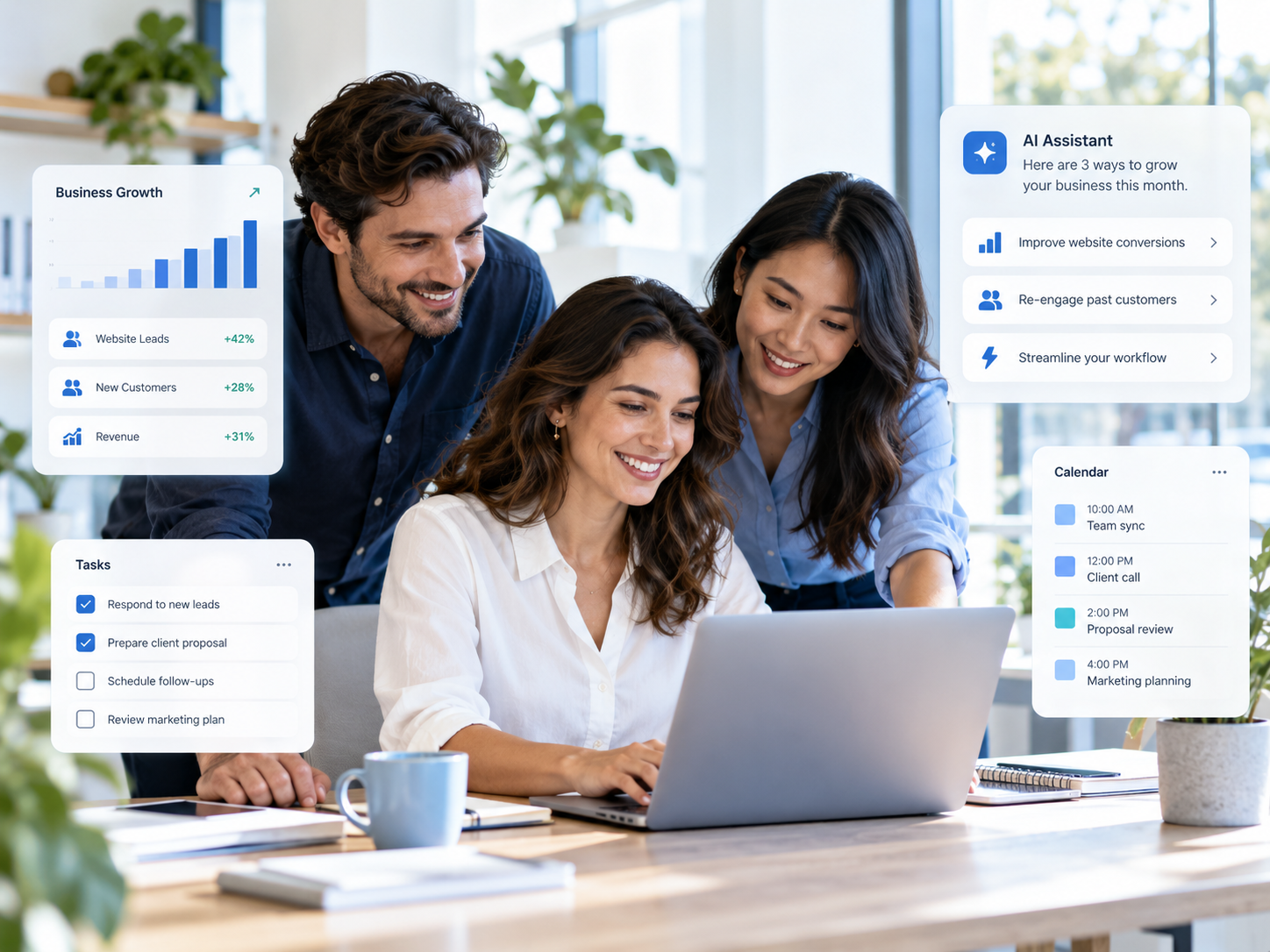 Business professionals reviewing practical AI solutions